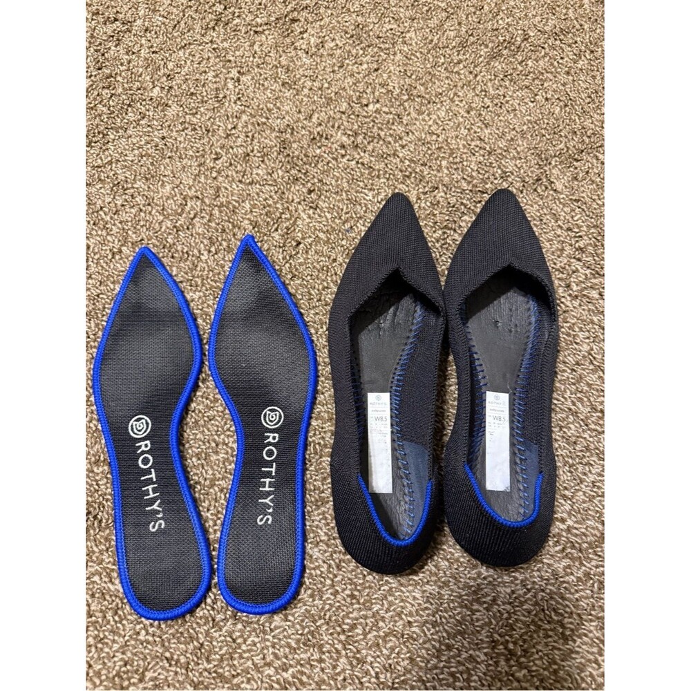 Rothys The Point Poseidon Black & Blue Ballet Flat Shoes Size W8.8